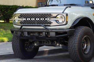 Ford Bronco License Plate Relocation Bracket - Front - DV8 Offroad - Micro-Texture Black Powder Coat - `21-`22