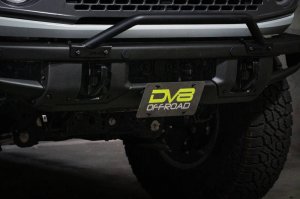 Ford Bronco License Plate Relocation Bracket - Front - DV8 Offroad - Micro-Texture Black Powder Coat - `21-`22