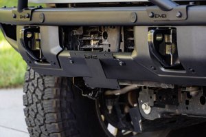 Ford Bronco License Plate Relocation Bracket - Front - DV8 Offroad - Micro-Texture Black Powder Coat - `21-`22
