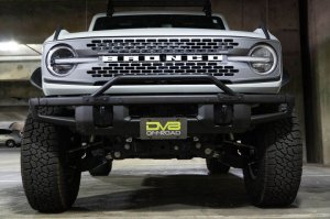Ford Bronco License Plate Relocation Bracket - Front - DV8 Offroad - Micro-Texture Black Powder Coat - `21-`22