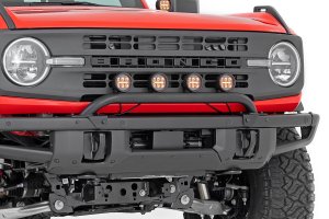Ford Bronco Front Light Bar Mount - OE Modular Steel Bumper - 3.5" Round LED (Quad) | Black | Amber DRL 