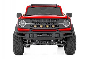 Ford Bronco Front Light Bar Mount - OE Modular Steel Bumper - 3.5" Round LED (Quad) | Black | Amber DRL 