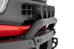 Ford Bronco Front Light Bar Mount - OE Modular Steel Bumper - 3.5" Round LED (Quad) | Black | Amber DRL 