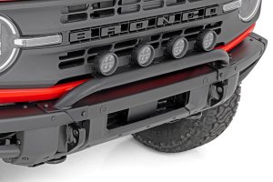 Ford Bronco Front Light Bar Mount - OE Modular Steel Bumper - 3.5" Round LED (Quad) | Black | Amber DRL 