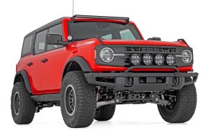Ford Bronco Front Light Bar Mount - OE Modular Steel Bumper - 6.5 Inch Round LED (Quad) 