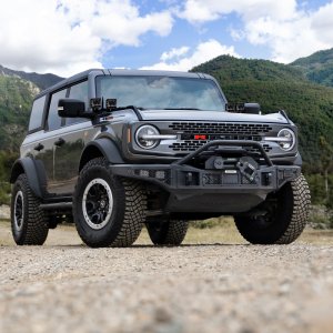 Ford Bronco Rockline Full Width Bumper w/ Overrider Bar - Front - Go Rhino - Winch Ready - Textured Black - `21-`24