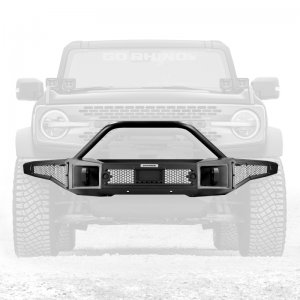 Ford Bronco Rockline Full Width Bumper w/ Overrider Bar - Front - Go Rhino - Winch Ready - Textured Black - `21-`24