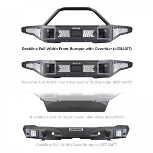 Ford Bronco Rockline Full Width Bumper w/ Overrider Bar - Front - Go Rhino - Winch Ready - Textured Black - `21-`24