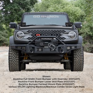 Ford Bronco Rockline Full Width Bumper w/ Overrider Bar - Front - Go Rhino - Winch Ready - Textured Black - `21-`24