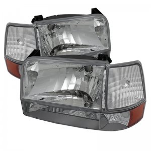 Ford Bronco Classic Headlights - SPYDER - Amber- Chrome - `92-`96