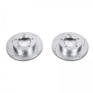 Ford Bronco Classic Rotors (2) - Front - PowerStop - Evolution Drilled & Slotted - Silver - `94-`96