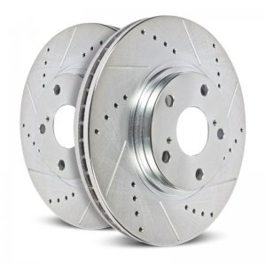 Ford Bronco Classic Rotors (2) - Front - PowerStop - Evolution Drilled & Slotted - Silver - `94-`96