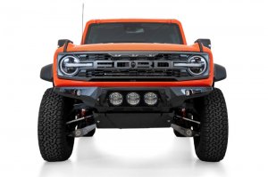 Ford Bronco Bomber Front Bumper - Front - Addictive Desert Designs - Raptor - Hammer Black with Satin Black panels - `22-`23