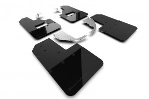 Ford Bronco Mud Flap Kit - Rally Armor - Hybrid, Metallic Black Logo - Black - `21-`25