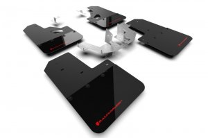 Ford Bronco Mud Flap Kit - Rally Armor - Hybrid Blk Flap/Red - Black w/Red Logo - `21-`25