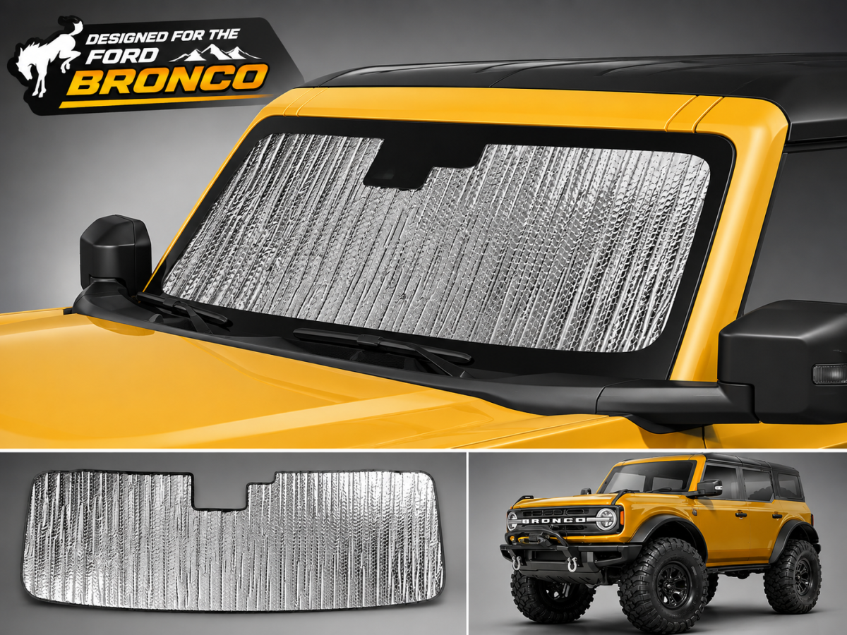 Ford Bronco Windshield Sunshade/ Reflector - BlackOut Sunshades - Roll Up Design Ford Bronco Windshield Sunshade/ Reflector - BlackOut Sunshades - Roll Up Design