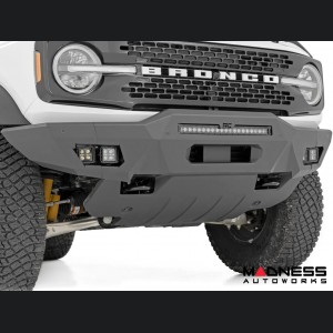 Ford Bronco Front Bumper - Full Width w/ 20" Black Series Flood Light + SAE Fog Cubes 
