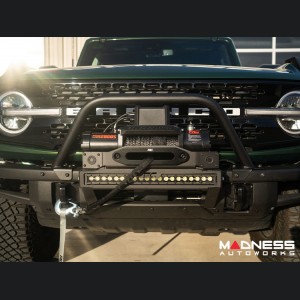 Ford Bronco Winch Mount - High Mount - OE Modular Bumper - Rough Country - PRO9500S Winch - Black Series LED