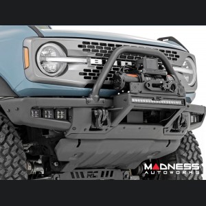 Ford Bronco Winch Mount - High Mount - OE Modular Bumper - Rough Country - PRO12000S Winch - Black Series LED
