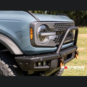 Ford Bronco Front Bumper Guard - Safari Bar - OE Modular Bumper - Rough Country - w/ 2x 3.5in Round Lights - Amber DRL