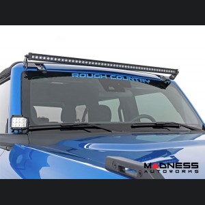 Ford Bronco Light Upgrade - Windshield Light Bar Kit - Rough Country - 50" Single Row LED - Black Series