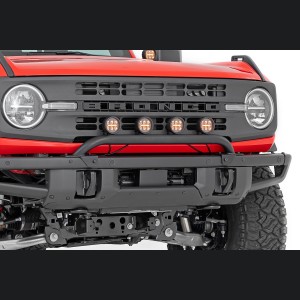 Ford Bronco Front Light Bar Mount - OE Modular Steel Bumper - 3.5" Round LED (Quad) | Black | Amber DRL 