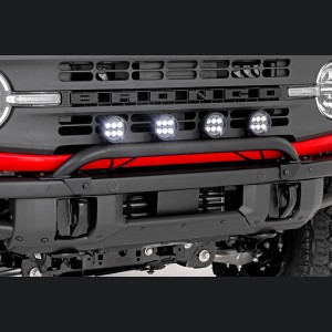 Ford Bronco Front Light Bar Mount - OE Modular Steel Bumper - 3.5" Round LED (Quad) | Black | Amber DRL 