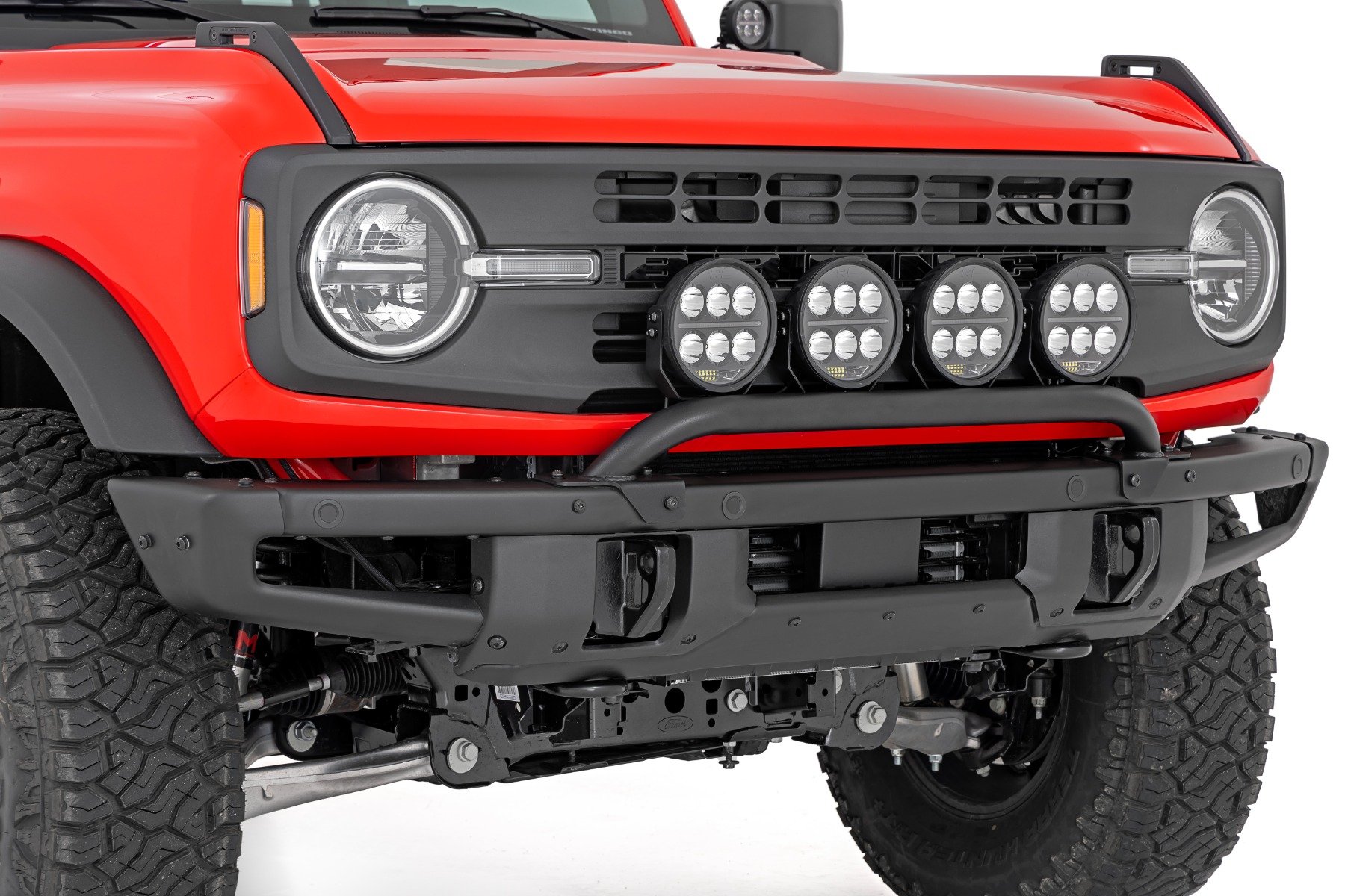 Ford Bronco Front Light Bar Mount - OE Modular Steel Bumper - 6.5 Inch Round LED (Quad) 