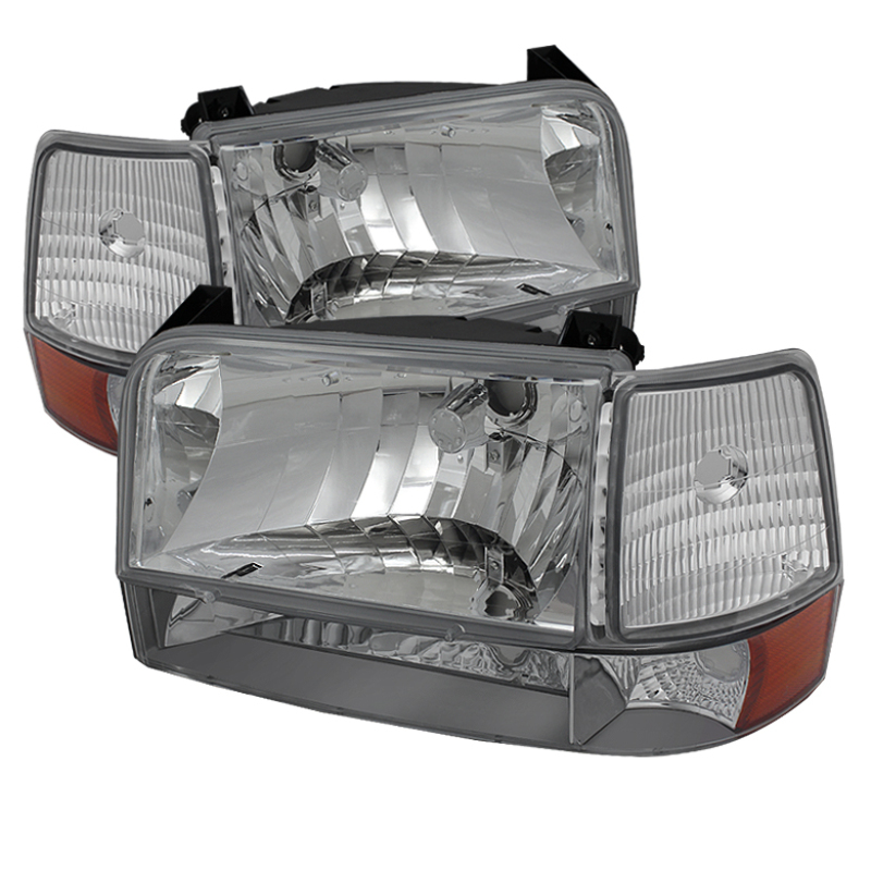 Ford Bronco Classic Headlights - SPYDER - Amber- Chrome - `92-`96